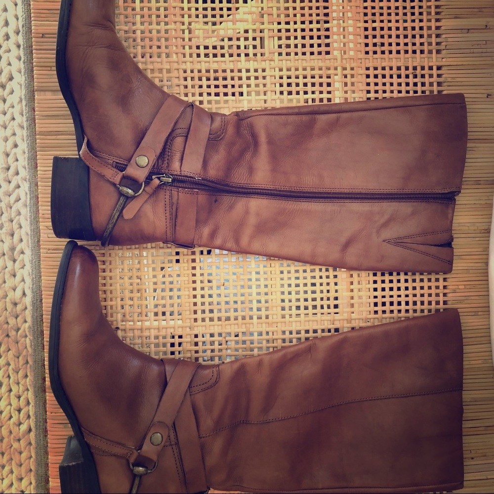Brown leather riding boots
